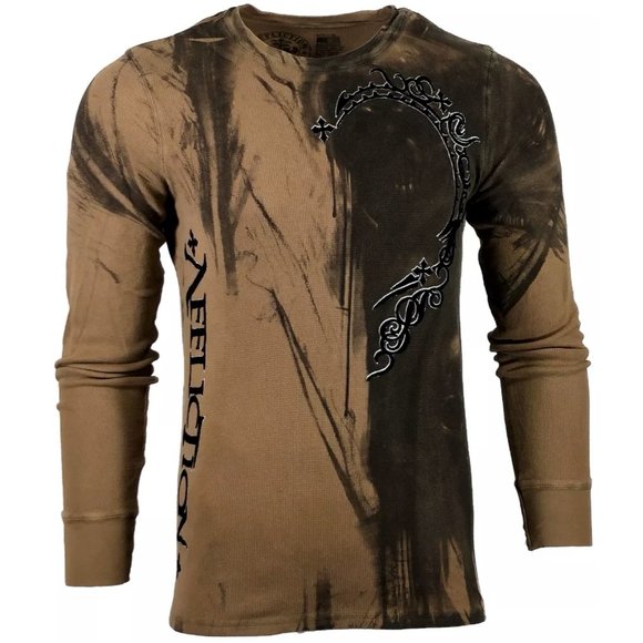 AFFLICTION Men's Thermal Shirt DARK NIGHT Biker Sk - Picture 10 of 10